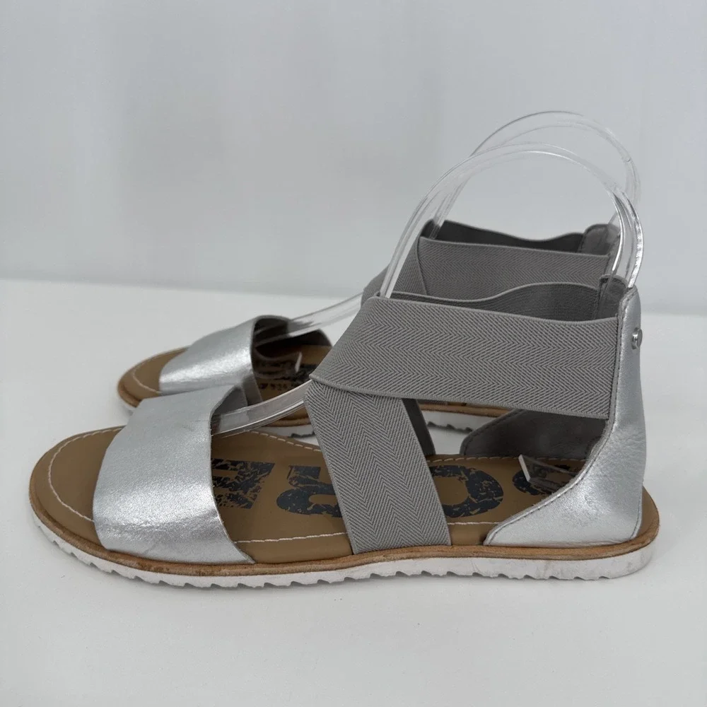 Sorel Ella Women's Sandals Metallic Leather Crisscross Flat 7.5 Comfort Shoes